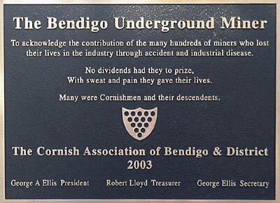 Plaque on the memorial to the Bendigo Underground Miner